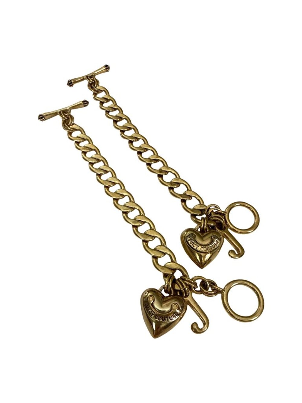 2 Juicy Couture Black Label Starter Charm Bracelet Gold Plated Heart & J Charms